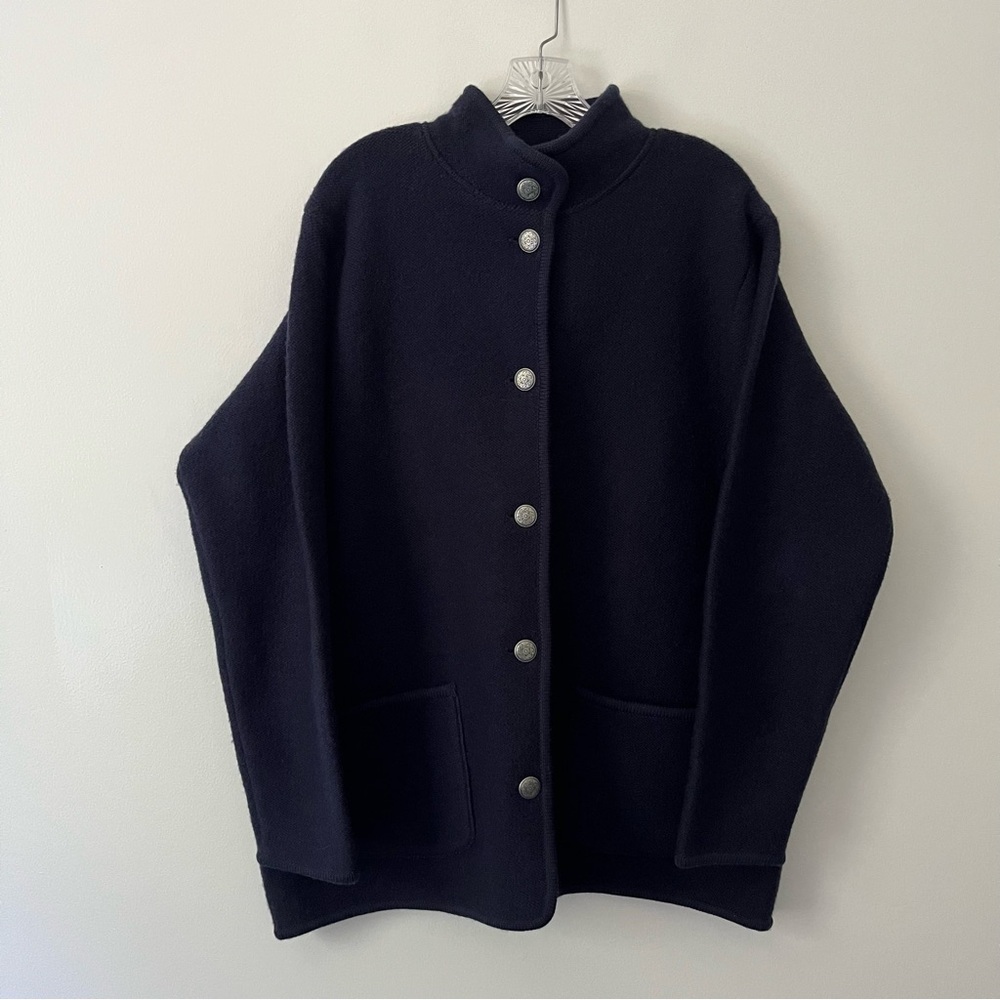 L.L. Bean Dark Navy Button-Front Wool Cardigan